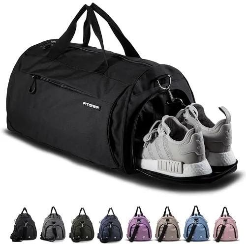 Fitgriff® Bolsa Deporte V1 Mujer y Hombre - Bolso de Gimnasio con Compartimento para Zapatos y Humeda, para Viaje, Entrenamiento - Gym Bag (Black, Small)