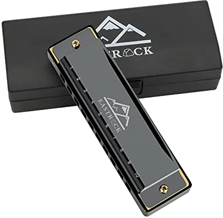 EastRock Blues Armónica Órgano de boca 10 agujeros C llave con estuche, armónica diatónica para jugadores profesionales principiantes, regalos para estudiantes, amigos, adultos negro