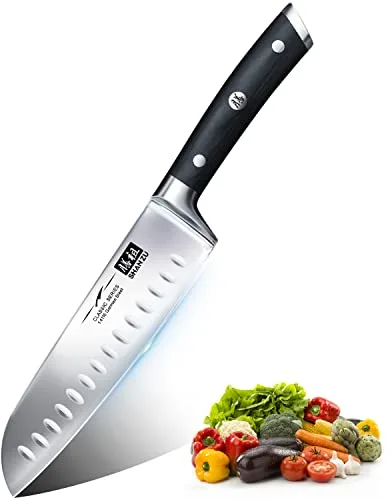 SHAN ZU Cuchillo Santoku Japones, Cuchillos de Cocina Profesionales 18cm, 7 ''Cuchillo Chef de Acero Inoxidable Alemán de Alto Carbono, Cuchillos Cocinero para Frutas, Verduras, Carne