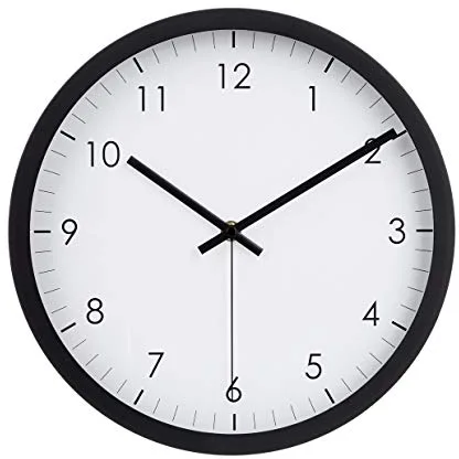 Amazon Basics Reloj clásico, redondo de 30.5 cm, fácil de leer, silencioso, sin tictac, a pilas, negro
