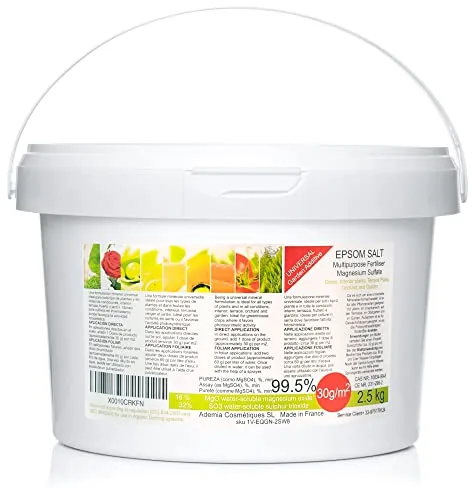 Abono Ecológico de Sales de Epsom (Sulfato de Magnesio). Fertilizante rico en magnesio para todo tipo de cultivos, tomates, cítricos, frutales, rosales y plantas de exterior e interior (2,5 kg)