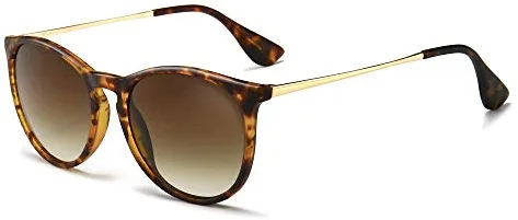 SUNGAIT Gafas de Sol Mujer Hombre Retro Redondas Unisex UV400 Proteccion(Marco Ámbar/Lentes Gradiente Marrón)