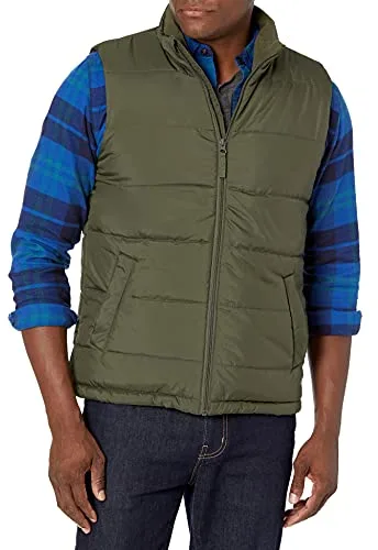 Amazon Essentials Chaleco Acolchado Aislante con Forro Polar de Peso Medio Hombre, Verde Oliva, L