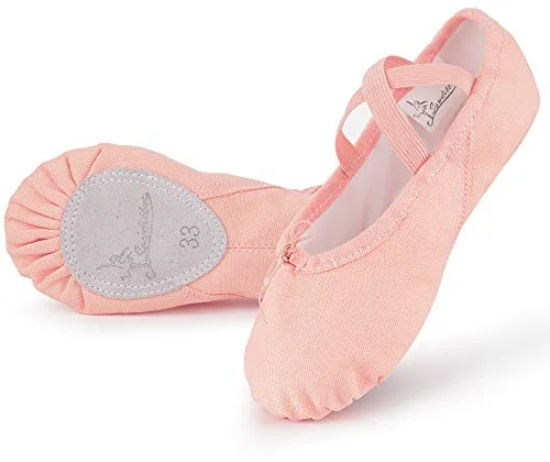 Soudittur Zapatillas Media Punta de Ballet - Calzado de Danza para Niña y Mujer Adultos Rosa Suela Partida de Cuero Tallas 25