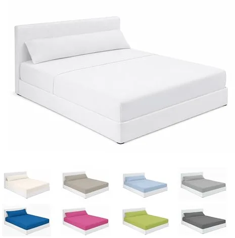 SABANALIA - Juego de Sabanas 135x190 de Hostelería | Blanco | 3 Piezas | Sábana Encimera, Sábana Bajera Ajustable y Funda Almohada | Cama 135x190 | 50% Algodón - 50% Poliéster