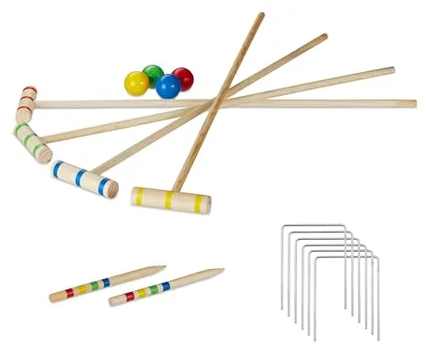 Relaxdays, Cuatro, Mazo de 75 cm, Marrón Juego de Cróquet, 4 Jugadores, Niños, Set Completo de Madera, con Bolsa, con Mazos, Natural, Adultos Unisex
