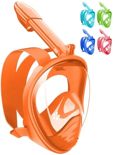 HINATAA Máscara de Buceo y Snorkel de Cara Completa para Niños, 180° Anti-vaho Anti-Fuga, Compatible Con Cámara, para Niños de 4 a 12 Años (Naranja)
