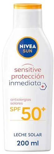 NIVEA SUN Sensitive Protección Inmediata Antialergias Solares Leche Solar FP 50+ (1 x 200 ml), protector solar no graso para piel sensible, crema solar 50 resistente al agua