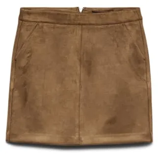 VERO MODA Falda de Terciopelo Mujer Minifalda elástica Corto Lápiz de Terciopelo Tejido Nicki VMDOÑACORT., Color:Marrón Medio, Talla:S