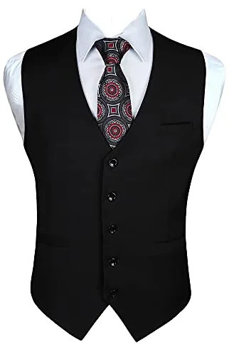 Enlision Chaleco Vestir Negro Hombre Elegante Chalecos Traje de Boda Color Liso Chaleco Formal de Negocio con Bolsillo XL