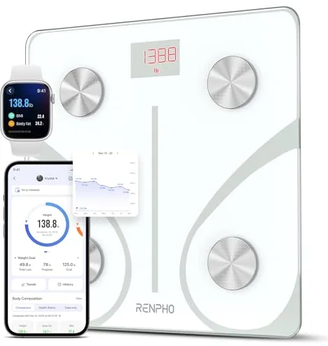 RENPHO Bascula de Baño Digital Grasa Corporal, Balanza Bluetooth Inteligente con App, Bascula Electrónica Analógica Monitore con Análisis Corporal, 13 Medicióne de Peso IMC Visceral e Muscular, Elis 1