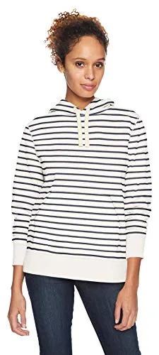 Amazon Essentials Sudadera con Capucha y Corte Regular de Felpa Francesa (Disponible En Tallas Grandes) Mujer, Blanco Rayas, L