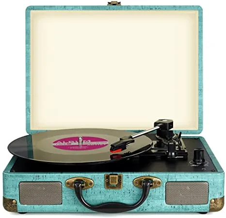 Tocadiscos Bluetooth de 3 velocidades con y Altavoces estéreos incorporados,admite Salida Salida RCA/Aux in/Auriculares