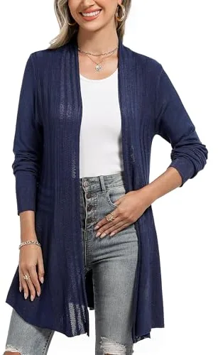 Cárdigan Largo de Casual para Mujer Talla Grande Chaqueta Chal Mujer Verano Outerwear Jersey Cárdigan Kimono Señoras Tops Ropa de Playa Camisolas y Pareos Azul Marino