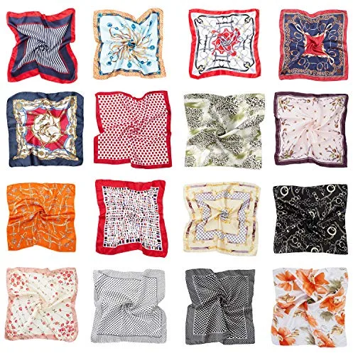 HBselect 16 pcs Pañuelos Cuello Mujer,Bufanda Cuadrada Paqueña Multicolor Para Mujer