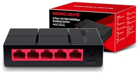 Mercusys MS105G - Switch Ethernet Gigabit de 5 Puertos (10/100/1000 Mbps, RJ45), Plug y Play, Sin Configuración, Bajo Consumo Energético, Silencioso y Compacto , Perfecto para Ordenadores y Smart TV