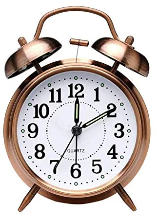 Reloj despertador retro, Reloj despertador antiguo con Doble campana gemela sin tic tac, Despertador analógico de cuarzo silencioso a batería antiguo con luz de noche para el dormitorio marrón