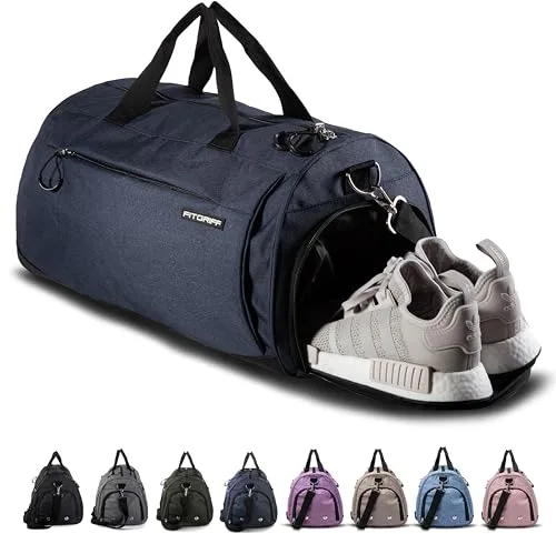Fitgriff® Bolsa Deporte V1 Mujer y Hombre - Bolso de Gimnasio con Compartimento para Zapatos y Humeda, para Viaje, Entrenamiento - Gym Bag (Navy Blue, Medium)