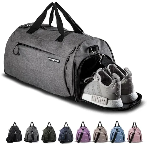 Fitgriff® Bolsa Deporte V1 Mujer y Hombre - Bolso de Gimnasio con Compartimento para Zapatos y Humeda, para Viaje, Entrenamiento - Gym Bag (Grey, Medium)