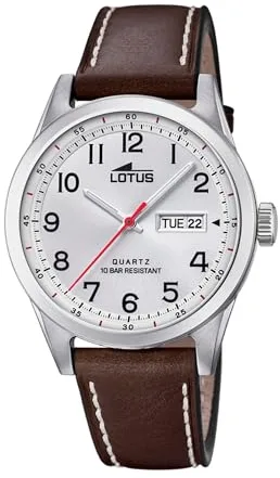 LOTUS Reloj Hombre Analógico de Cuero Marrón - Movimiento de Cuarzo - Calendario - Cristal Mineral de Alta Resistencia - Resistente al Agua 10 ATM Clásico 18671/1