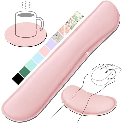 Gimars Reposamuñecas Teclado y Ratón, Reposa Muñecas Espuma con Memoria para Teclado Ergonómico Sedoso, Reposamuñecas Mouse Pad para Alivio del Dolor, Ordenador para Gaming Gamer Oficina PC, Rosa