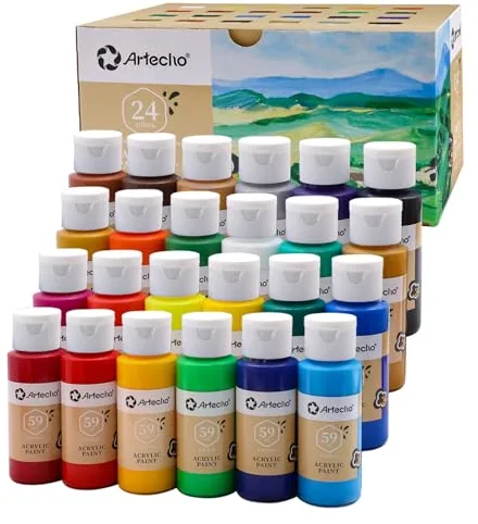 Artecho Pinturas Acrilicas 24 × 59 ml, Acrylic Paint Set, Impermeable y resistente a la luz, para Lienzos, Tela, Madera, Cristal, Piedras.