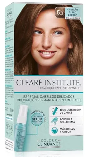 Colour Clinuance, Coloración Capilar Permanente Sin Amoniaco, Cabellos Delicados, Tinte de Pelo 100% Cobertura de Canas, Con Sérum Capilar, Apto Método Curly, 5.3 Castaño Claro Dorado, 170 ml