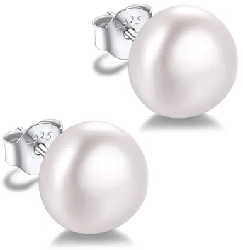 Silvora Pendientes Perlas Mujer Plata de Primera Ley 925 10MM Aretes Delicados Piercing Hipoalergénico Oreja Joyería Deliciosa Madre Pareja Novia