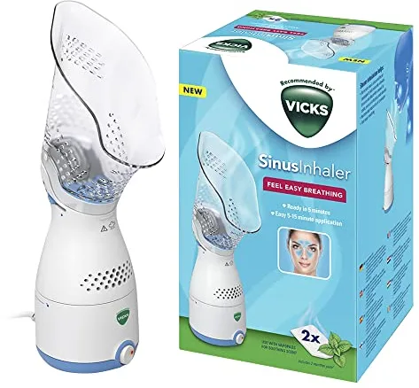 Vicks Inhalador de senos nasales, Adecuado para la tos, el resfriado y la congestión nasal, Control de vapor ajustable, Apagado automático, VapoPads con aceites esenciales incluidos, VH200