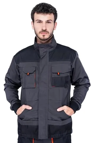 Mazalat Chaqueta de trabajo para hombre, Bolsillos Multiusos, Chaquetas seguridad S - 3XL, Abrigo hombre, Work jacket for professionals, Ropa de trabajo hombre Calidad (XL, Negro/Naranja)