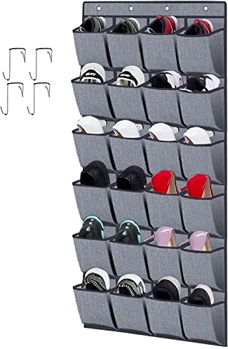 homyfort Organizador De Zapatos de tamaño grande Para Colgar De La Puerta, Zapatero Bolsa de Almacenamiento Armario Colgante, 24 Bolsillos, con 4 Colgador, Gris Lino, X3G12GP2