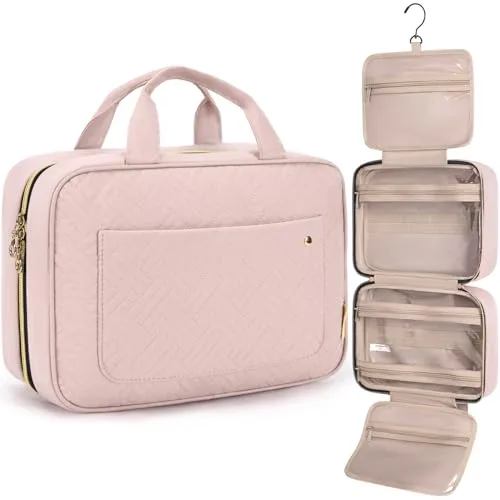 BAGSMART Neceser Viaje Bolsa de Aseo de Viaje Impermeable Neceser Maquillaje con Gancho para Colgar Rosa M