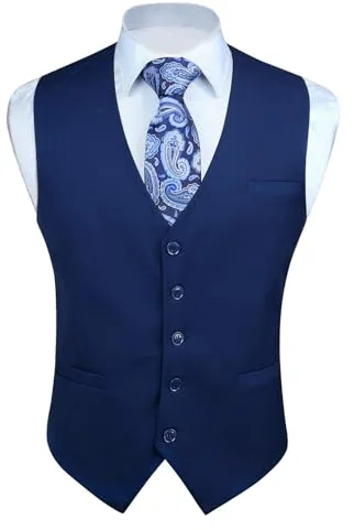 Enlision Chaleco Vestir Azul Marino Hombre Elegante Chalecos Traje de Boda Color Liso Chaleco Formal de Negocio con Bolsillo L