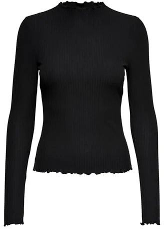 Only Nos Mujer Onlemma L/s High Neck Top Jrs Camisa Manga Larga Not Applicable, Negro (Black Black), Medium