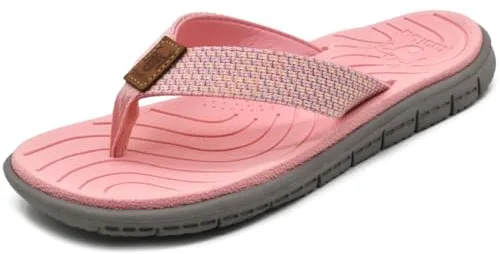KuaiLu Chanclas Mujer Verano Playa Piscina Cuero y Tela Flip Flops Señoras Comodas Piel Planas Caminar Sandalias De Dedo Antideslizante Yoga-Espuma Chancletas Rosa 42