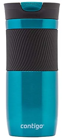 Contigo Vaso Termico Byron Snapseal, Termo Café, Taza de Viaje en acero inoxidable, Vaso Termo antigoteo, Copa con Tapa fácil de limpiar sin BPA, 470 ml, Azul(Biscay Bay)
