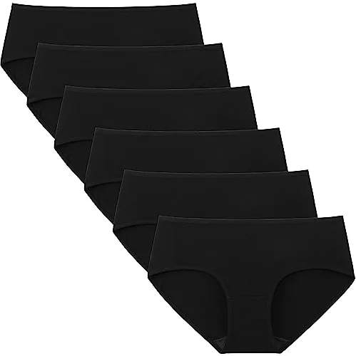 INNERSY Bragas Mujer Algodón Elástico Culotte Cintura Media Ropa Interior Cómodas y Suaves Pack de 6 (L-EU 42, Negro)