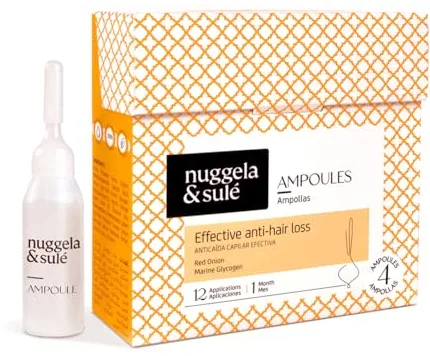 Nuggela & Sulé Ampollas Anti-Caída Efectiva. Con Extracto de Cebolla Roja. Fortalece y Frena la caída del cabello. Efecto Rápido. Tratamiento. 4 x 10 ml
