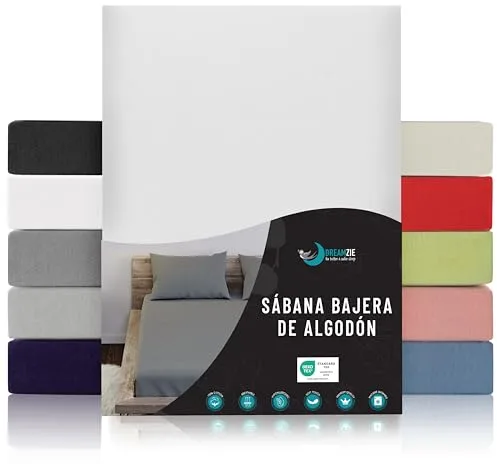 Dreamzie Sabanas 80x160 Ajustable - Algodon Oeko Tex Certificado - Blanco - Sábanas Bajeras 80 x 160-100% Jersey