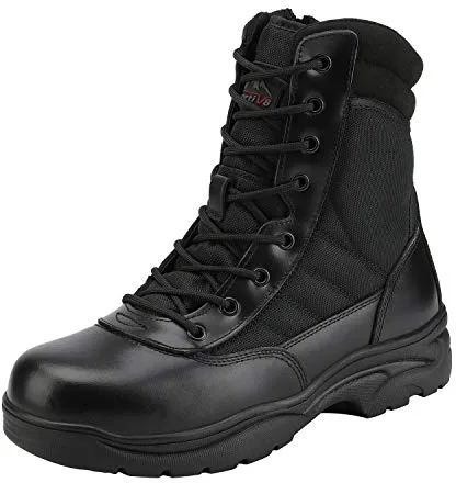 NORTIV 8 Botas de Trabajo Tácticas Militares para Hombre con Cremallera Lateral Botas de Combate de Motocicleta Negro Trooper Talla 42EU/9US