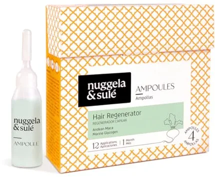 Nuggela & Sulé Ampollas Regenerador Capilar. Con activos que aumentan la densidad y el grosor del cabello. Ideal para zonas despobladas. Tratamiento. 4 x 10 ml