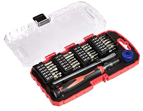 Amazon Basics Juego de destornillador y puntas de precisión, 51 unidad, Paquete de 1, Negro, Rojo, Plateado