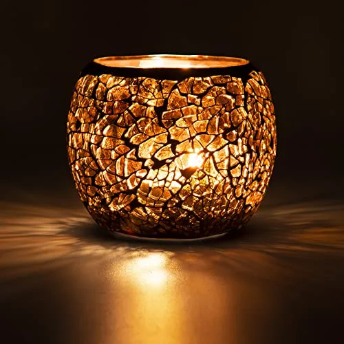 Larcenciel Portavelas de Cristal de Mosaico, Soporte para Velas de té, jarrón, Soporte para bolígrafo, romántico Hecho a Mano de Cristal irrompible, para decoración del hogar, Bodas, Fiestas (Amber)