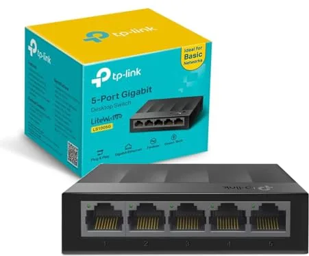 TP-Link LS1005G - Switch Ethernet Gigabit de 5 Puertos (10/100/1000 Mbps), Plug y Play, Sin Configuración, Bajo Consumo Energético, Silencioso y Compacto Ordenadores y Smart TV