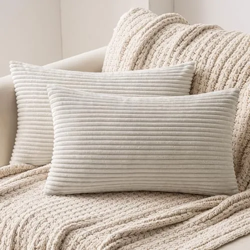 MIULEE Funda Cojines para Sofá Funda de Almohada de Corduroy Súper Suave Cojin de Pana a Rayas Decoración Moderna para Sofá Silla Cama Sala de Estar Dormitorio 30x50 cm 2 Piezas Beige