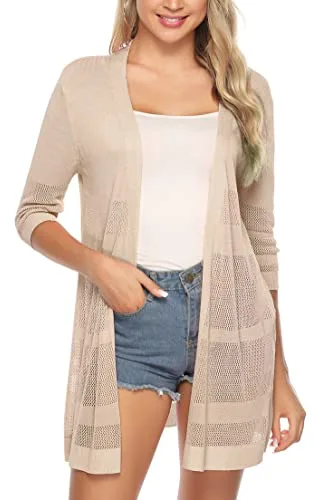 Sykooria Cárdigan Mujer Largo Manga Larga Chaqueta de Punto Mujer Elegante Cardigan Chaleco Mujer Casual para Primavera Verano Otoño Invierno