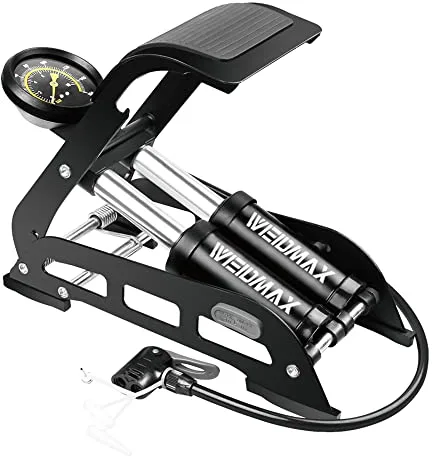 Bomba de Pedal de Doble Barril, Bomba de Bicicleta de Doble Cilindro WEIDMAX, Bomba de pie de Bicicleta, Bomba portátil de Bicicleta, Bomba de Aire de Piso de Bicicleta, con manómetro y Cabeza de