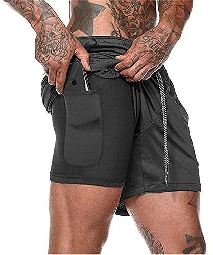 XDSP Pantalón Corto para Hombre,Pantalones Cortos Deportivos para Correr 2 en 1 con Compresión Interna y Bolsillo para Hombres