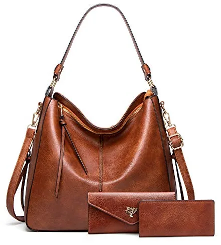 BestoU Bolsos de Mujer Bolso Bandolera Tote Grande De Hombro Bolsos PU Cuero Billetera 3pcs Set (marrón)