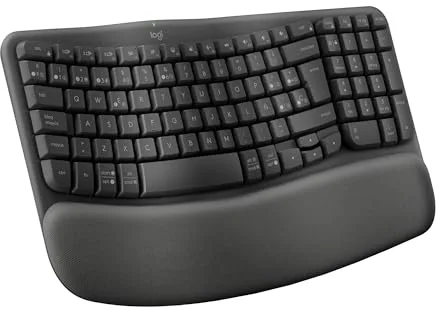 Logitech Wave Keys, teclado ergonómico inalámbrico con reposamuñecas acolchado, escritura cómoda, natural, Easy-Switch, Bluetooth, Logi Bolt, multisistema operativo, Windows/Mac,QWERTY Español-Grafito